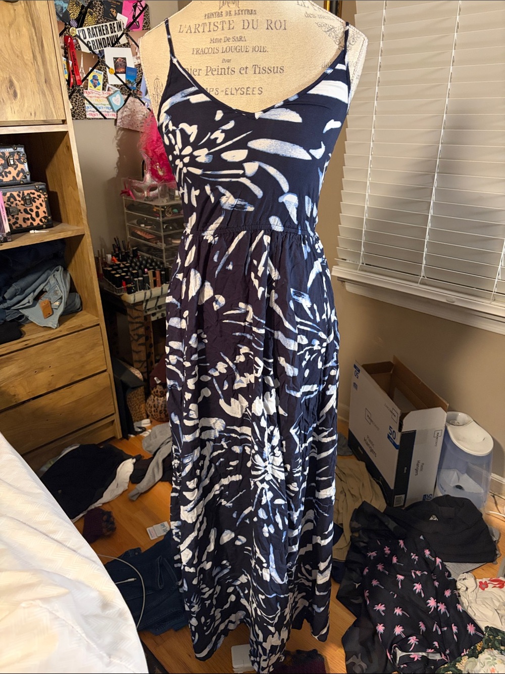 Abercrombie Navy and White Floral Maxi Dress - Sleeveless V-Neck - XS